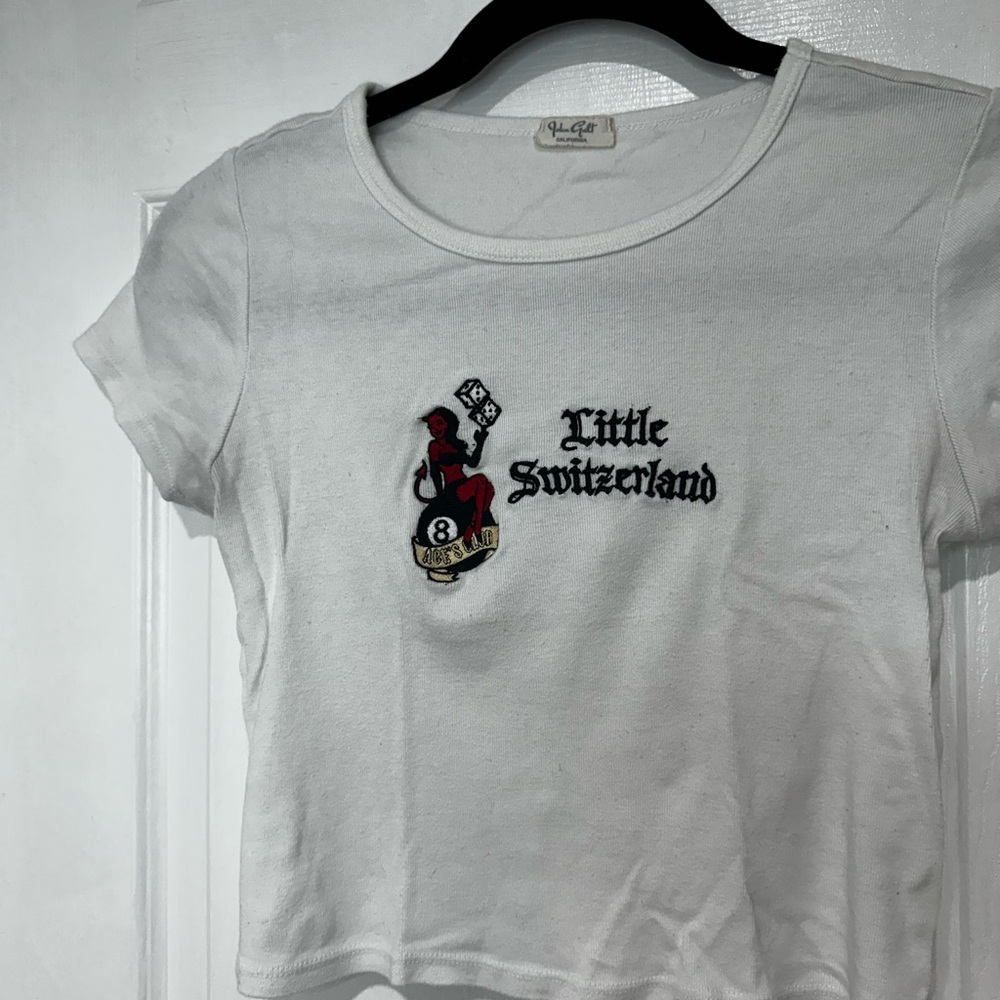 Brandy Melville White Crop Top with Graphic